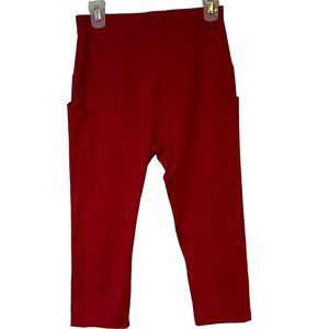 Sports Wear Capri Leggings Womens L Red Side Pockets Elastic Waist Stretch
